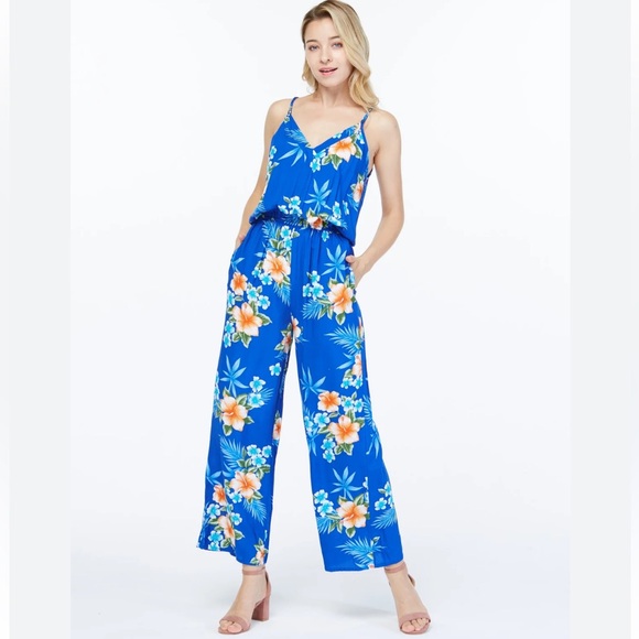 Cynthia Rowley Women's Hawaiian Strap top pants suit Blue pink size M - Picture 3 of 7